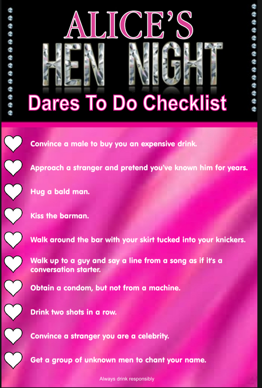 Personalised Hen Party Dare Cards